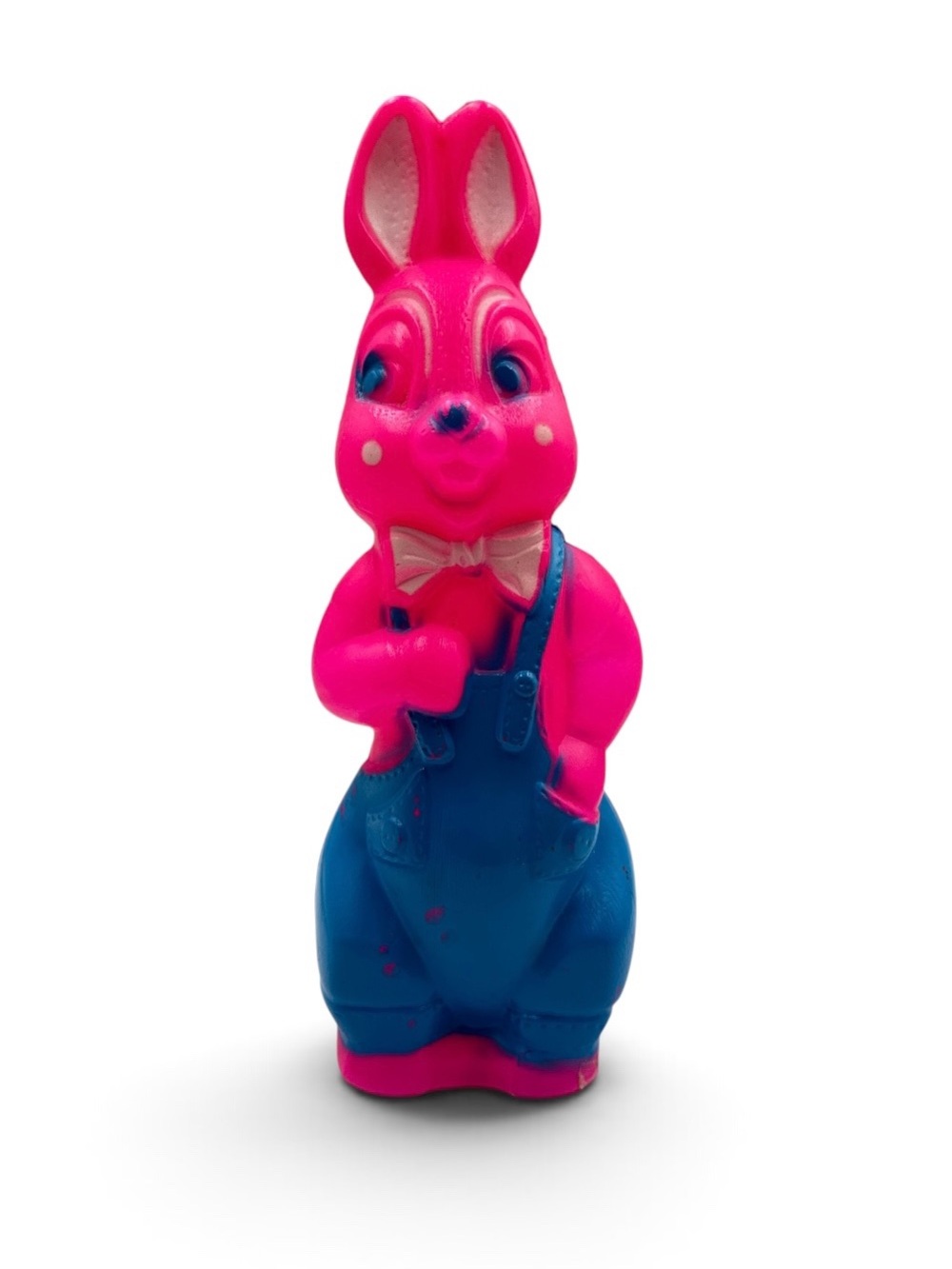 Vintage 1960s Neon Pink Easter Bunny Blow Mold Plastic Coin Bank 10”